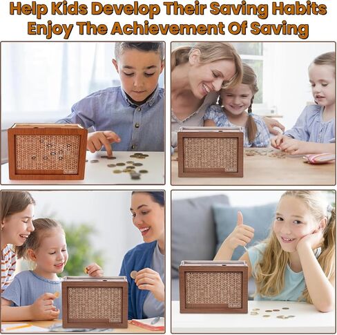 Cash Vault Wooden Savings Box, Wooden Cash Saver Money Saving Box Money Bank with Counter, Coin Counter Piggy Bank with Money Target and Numbers, Christmas Birthday Gifts for Kids, Friends ($10000) in Saudi Arabia