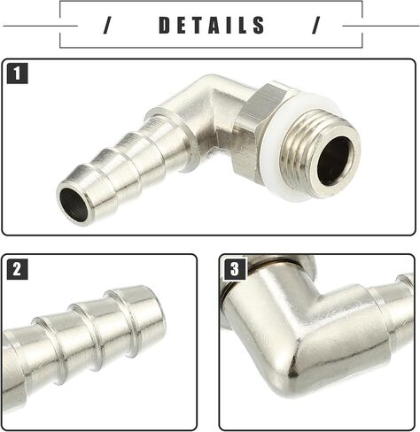 Motoforti Universal Car 90 Degree Brass Fitting Hose Adapter, Hose Fitting, 6mm 1/4" Barb to Male Metric M10x1, Durable, Brass, Silver Tone in Saudi Arabia