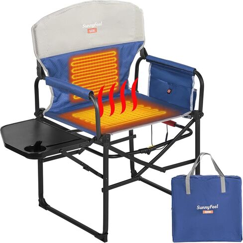 SUNNYFEEL Heated Camping Directors Chair, Heavy Duty,Oversized Outdoor Portable Heating Folding Chair with Side Table, Pocket for Beach, Fishing,Trip,Picnic,Lawn,Concert Foldable Camp Chairs in Kuwait