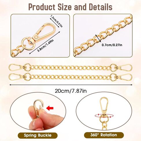 2pcs Crossbody Strap Extender, 7.8 Inch Bag Extender Chain for Purse and Handbags Bag Strap Replacement Accessories, Stainless Steel Purse Flat Chain with Swivel Clasps for Shoulder Bag Decoration in Saudi Arabia