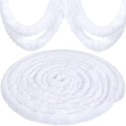 Christmas Faux Fur Ribbon Trim Winter Xmas Tree Winding Garland Artificial Furry Stripe Accessory Holiday Faux Fur Fabric Roll Garland for Xmas Party Sewing Costume Trimming (White, 3 Inch x 60 Ft) in Saudi Arabia