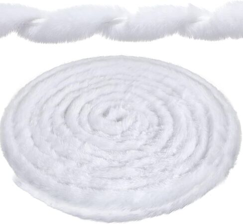 Christmas Faux Fur Ribbon Trim Winter Xmas Tree Winding Garland Artificial Furry Stripe Accessory Holiday Faux Fur Fabric Roll Garland for Xmas Party Sewing Costume Trimming (White, 3 Inch x 60 Ft) in Saudi Arabia