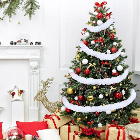 Christmas Faux Fur Ribbon Trim Winter Xmas Tree Winding Garland Artificial Furry Stripe Accessory Holiday Faux Fur Fabric Roll Garland for Xmas Party Sewing Costume Trimming (White, 3 Inch x 60 Ft) in Saudi Arabia