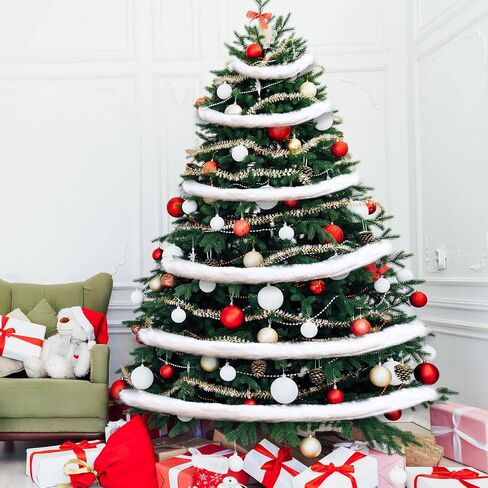 Christmas Faux Fur Ribbon Trim Winter Xmas Tree Winding Garland Artificial Furry Stripe Accessory Holiday Faux Fur Fabric Roll Garland for Xmas Party Sewing Costume Trimming (White, 3 Inch x 60 Ft) in Saudi Arabia