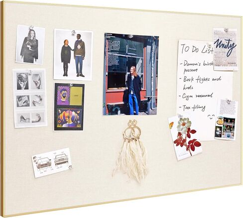 Bulletin Board 30 x 20 inches, Black Pin Board, Golden Aluminum Framed Fabric Cork Board with 10 Push Pins in Saudi Arabia