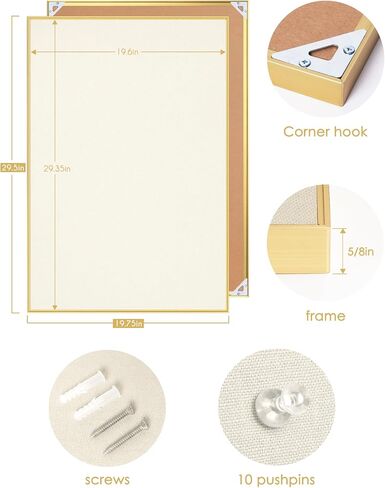 Bulletin Board 30 x 20 inches, Black Pin Board, Golden Aluminum Framed Fabric Cork Board with 10 Push Pins in Saudi Arabia