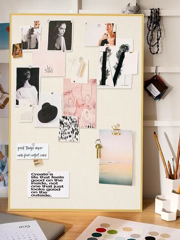 Bulletin Board 30 x 20 inches, Black Pin Board, Golden Aluminum Framed Fabric Cork Board with 10 Push Pins in Saudi Arabia