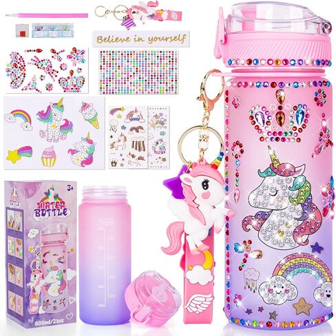 CUISH Gifts for Girls 4-12, Personalized Initial Gifts Stocking Stuffers for Kids Girls, Decorate Your Own Water Bottle with Unicorn Diamond Art Crafts Chrismtas Toys for 4-6-7-8-10-13 Year Old Girls in Saudi Arabia