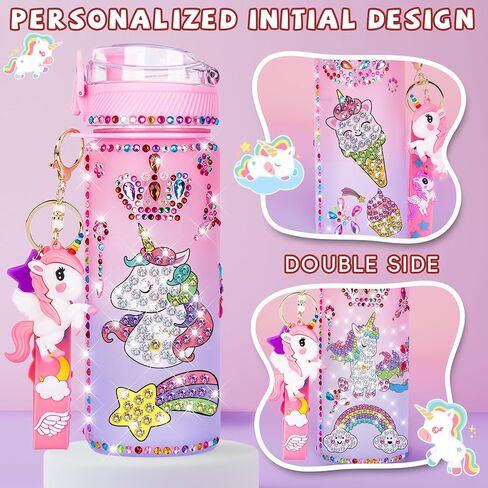 CUISH Gifts for Girls 4-12, Personalized Initial Gifts Stocking Stuffers for Kids Girls, Decorate Your Own Water Bottle with Unicorn Diamond Art Crafts Chrismtas Toys for 4-6-7-8-10-13 Year Old Girls in Saudi Arabia
