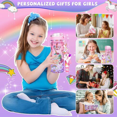 CUISH Gifts for Girls 4-12, Personalized Initial Gifts Stocking Stuffers for Kids Girls, Decorate Your Own Water Bottle with Unicorn Diamond Art Crafts Chrismtas Toys for 4-6-7-8-10-13 Year Old Girls in Saudi Arabia