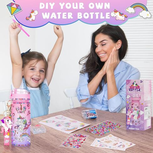 CUISH Gifts for Girls 4-12, Personalized Initial Gifts Stocking Stuffers for Kids Girls, Decorate Your Own Water Bottle with Unicorn Diamond Art Crafts Chrismtas Toys for 4-6-7-8-10-13 Year Old Girls in Saudi Arabia