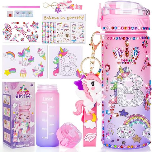 CUISH Gifts for Girls 4-12, Personalized Initial Gifts Stocking Stuffers for Kids Girls, Decorate Your Own Water Bottle with Unicorn Diamond Art Crafts Chrismtas Toys for 4-6-7-8-10-13 Year Old Girls in Saudi Arabia