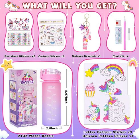 CUISH Gifts for Girls 4-12, Personalized Initial Gifts Stocking Stuffers for Kids Girls, Decorate Your Own Water Bottle with Unicorn Diamond Art Crafts Chrismtas Toys for 4-6-7-8-10-13 Year Old Girls in Saudi Arabia