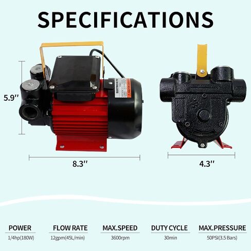 مضخة نقل الديزل BOBBITT AC 110V 175W، مضخة نقل الوقود الكهربائية 12 GPM مجموعة مضخة وقود الديزل ذاتية التحضير مع فوهة وقود AUOT وتركيب 2 خراطيم NPT in Kuwait