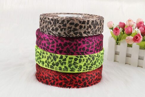 YYCRAFT Animal Leopard Print Organza Ribbon, 100 Yard x 1 Inch for Gift Package Wrapping, Hair, Wedding, Party Decoration,Tan Leopard in Saudi Arabia