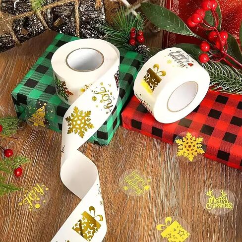500Pcs Christmas Stickers Roll, Christmas Tree Snowflake Label Stickers Gold Foil Designs Self Adhesive Decoration Stickers Round Christmas Presents Cards Tag 1 inch Envelope Seal Holiday Stickers in Kuwait