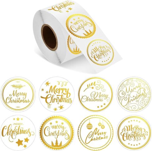 500Pcs Christmas Stickers Roll, Christmas Tree Snowflake Label Stickers Gold Foil Designs Self Adhesive Decoration Stickers Round Christmas Presents Cards Tag 1 inch Envelope Seal Holiday Stickers in Kuwait