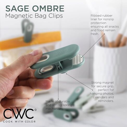 COOK WITH COLOR 10 Pc Bag Clips with Magnet- Food Clips, Chip Clips, Bag Clips for Food Storage with Air Tight Seal Grip, Snack Bags and Food Bags (Sage) in Saudi Arabia
