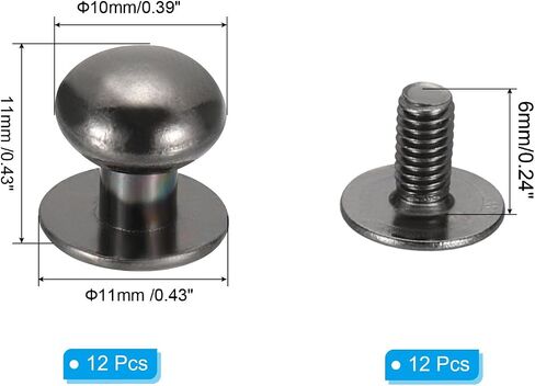 PATIKIL 10x11x11mm Rivets for Leather, 12 Pack Metal Button Spikes Screw Kit Screw Back Round Head Rivets Screw Buttons DIY Leather Button Stud Hardware Trim Craft, Silver in Saudi Arabia