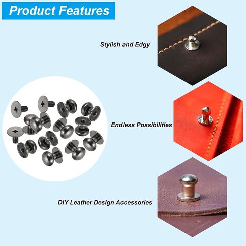 PATIKIL 10x11x11mm Rivets for Leather, 12 Pack Metal Button Spikes Screw Kit Screw Back Round Head Rivets Screw Buttons DIY Leather Button Stud Hardware Trim Craft, Silver in Saudi Arabia
