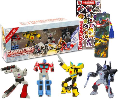 Transformers Mini Figures 4 Pack - Transformers Toy Bundle with 4" Squishy Transformers Cupcake Topper Figurines Plus Stickers, Bookmark | Transformers Party Supplies in Saudi Arabia