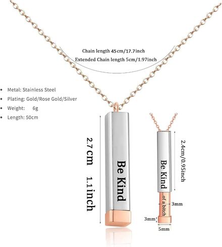 Be Kind Of A B Necklaces For Women with Hidden Message Necklace Be Kind Of A B 3D Engraving Vertical Bar Necklace Best Friend Necklace Stainless Steel Square Tubes Pendant To Best Friends Sisters in Kuwait