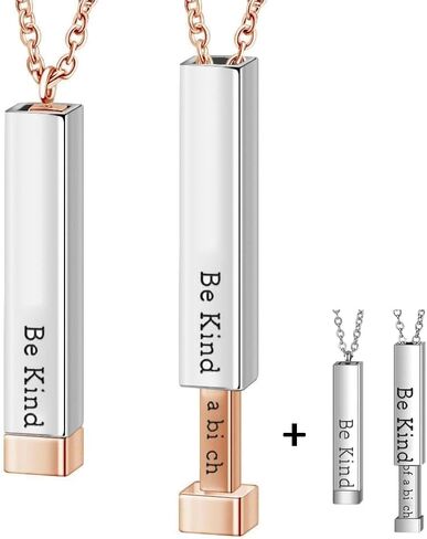 Be Kind Of A B Necklaces For Women with Hidden Message Necklace Be Kind Of A B 3D Engraving Vertical Bar Necklace Best Friend Necklace Stainless Steel Square Tubes Pendant To Best Friends Sisters in Kuwait