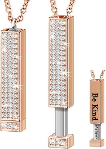 Be Kind Of A B Necklaces For Women with Hidden Message Necklace Be Kind Of A B 3D Engraving Vertical Bar Necklace Best Friend Necklace Stainless Steel Square Tubes Pendant To Best Friends Sisters in Kuwait