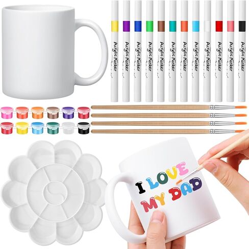 Ninehaoou Paint Your Own Mug Kit for Adult Includes Blank Ceramic Coffee White Mugs and Painting Supplies, Personalized Mug Kit for DIY Craft Decoration Painting Christmas Father's Mother's Gifts in Kuwait