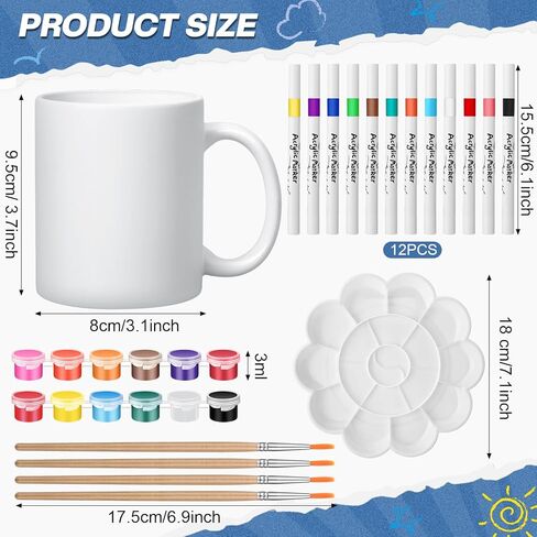 Ninehaoou Paint Your Own Mug Kit for Adult Includes Blank Ceramic Coffee White Mugs and Painting Supplies, Personalized Mug Kit for DIY Craft Decoration Painting Christmas Father's Mother's Gifts in Kuwait