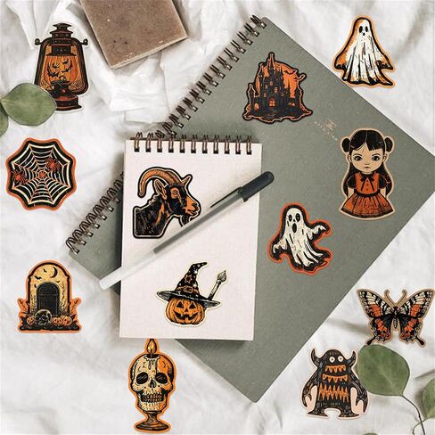 50pcs Retro Halloween Stickers,Horrible Pumpkin Theme Stickers Gothic Style Vinyl Waterproof Holiday Party Stickers, Teens and Youth Adult Party Favors Gifts in Kuwait