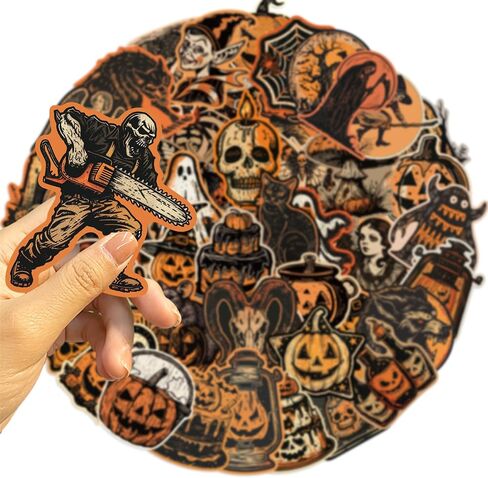 50pcs Retro Halloween Stickers,Horrible Pumpkin Theme Stickers Gothic Style Vinyl Waterproof Holiday Party Stickers, Teens and Youth Adult Party Favors Gifts in Kuwait