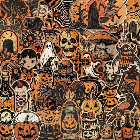 50pcs Retro Halloween Stickers,Horrible Pumpkin Theme Stickers Gothic Style Vinyl Waterproof Holiday Party Stickers, Teens and Youth Adult Party Favors Gifts in Kuwait