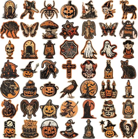 50pcs Retro Halloween Stickers,Horrible Pumpkin Theme Stickers Gothic Style Vinyl Waterproof Holiday Party Stickers, Teens and Youth Adult Party Favors Gifts in Kuwait