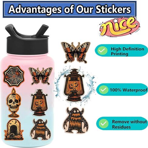 50pcs Retro Halloween Stickers,Horrible Pumpkin Theme Stickers Gothic Style Vinyl Waterproof Holiday Party Stickers, Teens and Youth Adult Party Favors Gifts in Kuwait