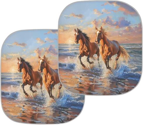 Seaside Horses Printed Sun Shade for Car Windshield Foldable 2pcs Sun Shield Automotive Window Sunshades Interior Sun Protection UV Rays Blocker in Kuwait