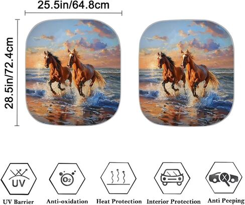 Seaside Horses Printed Sun Shade for Car Windshield Foldable 2pcs Sun Shield Automotive Window Sunshades Interior Sun Protection UV Rays Blocker in Kuwait