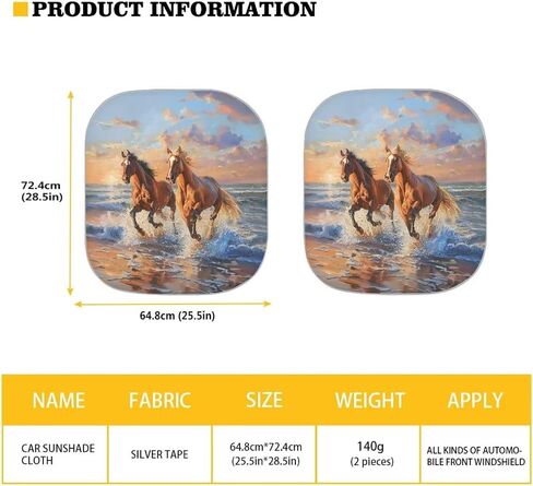 Seaside Horses Printed Sun Shade for Car Windshield Foldable 2pcs Sun Shield Automotive Window Sunshades Interior Sun Protection UV Rays Blocker in Kuwait
