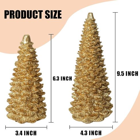 NEROSUN Gold Christmas Tree Figurine, Set of 2 Resin Christmas Tree Table Decorations, Christmas Mini Tree Ornaments Table Centerpiece for Indoor Cabinet Mantel Fireplace Holiday Xmas Decor in Saudi Arabia