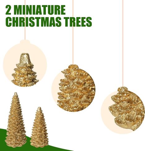 NEROSUN Gold Christmas Tree Figurine, Set of 2 Resin Christmas Tree Table Decorations, Christmas Mini Tree Ornaments Table Centerpiece for Indoor Cabinet Mantel Fireplace Holiday Xmas Decor in Saudi Arabia