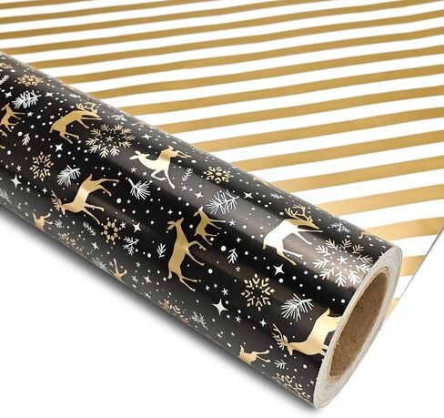 LDGOOAEL Reversible Christmas Wrapping Paper Jumbo Roll - Silver Holiday Tree & Stripes - 30 inches x 100 Feet in Kuwait