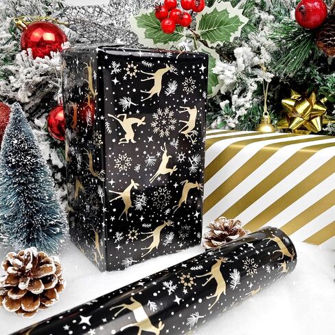 LDGOOAEL Reversible Christmas Wrapping Paper Jumbo Roll - Silver Holiday Tree & Stripes - 30 inches x 100 Feet in Kuwait