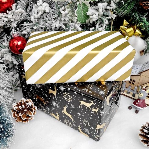 LDGOOAEL Reversible Christmas Wrapping Paper Jumbo Roll - Silver Holiday Tree & Stripes - 30 inches x 100 Feet in Kuwait