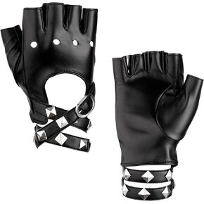 Sacina Gothic Black PU Leather Fingerless Gloves, Fingerless Leather Gloves, Biker Gloves, Goth Gloves, Punk Gloves, Cosplay Gloves, Punk Accessories for Women in Saudi Arabia