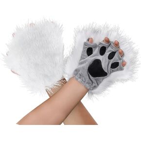 MioCloth Faux Fur Paw Gloves Plush Half Finger Winter Cold Warmer Gloves Halloween Theme Party Dress-Up Fun Costume