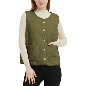 Womens Sherpa Fleece Lightweight Vest Fall Sleeveless Warm Button Down Fuzzy Jacket Outerwear Teddy Coat Gilet