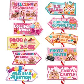 Candyland Party Decorations Signs - 20PCS Welcome Candy Land Birthday Decor Sweet Candy Theme Party Supplies Women Girls Street Arrow Directional Signs Christmas Party Decor Indoor Outdoor