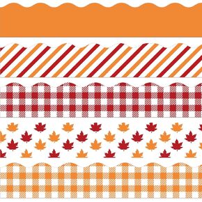 AnyDesign 69Ft Fall Bulletin Board Borders Maple Leaves Plaid Stripe Trim Borders Orange Red Autumn Thanksgiving Bulletin Board Stickers for Harvest School Classroom Office Boho Party Decoration