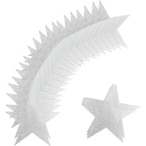 60 Pcs Glitter Star Cutouts Paper Double Printed Paper Star Decorations, 6 Inch Stars Decoration for Wedding Party Bulletin Board Classroom Decoration Supply (Silver)