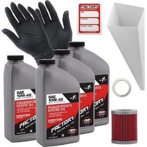 Oil Change Kit compatible with Suzuki LT-4WD LT300E – Includes 4 Quarts of SAE 10W-40 Full Synthetic Oil, 1 Filter, 1 Crush Washer, 1 Funnel, 1 Oil Change Reminder Sticker